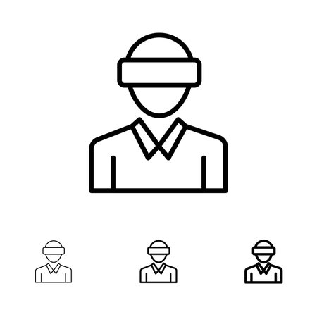 Glasses, Motion, Reality, Technology, Man Bold and thin black line icon setのイラスト素材