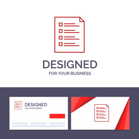 Creative Business Card and Logo template Checklist, Check, File, List, Page, Task, Testing Vector Illustrationのイラスト素材