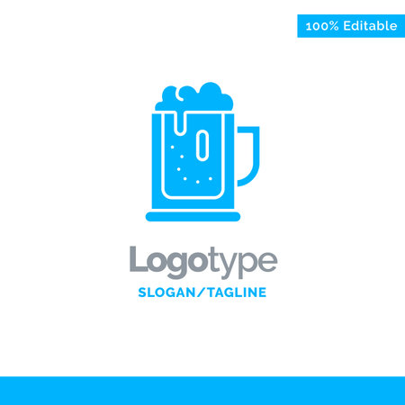 Alcohol party, Beer, Celebrate, Drink, Jar Blue Solid Logo Template. Place for Taglineのイラスト素材