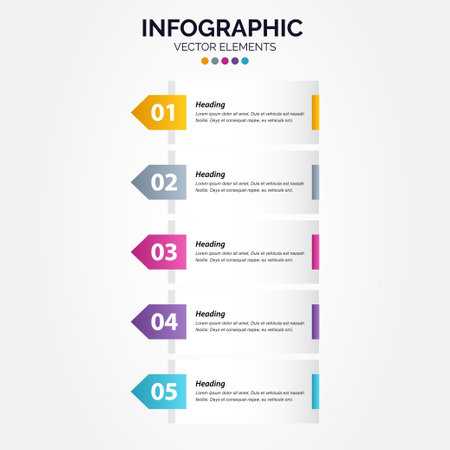Vertical Infographic business colorful template banner design 5 options background style you can used for marketing process workflow presentation development plan Vector Illustrationのイラスト素材