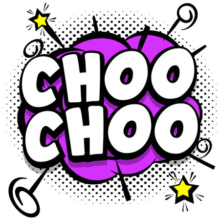 choo-choo Comic bright template with speech bubbles on colorful frames Vector Illustrationのイラスト素材