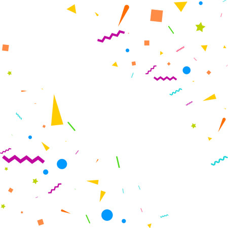 Colorful Confetti. Vector Festive Illustration of Falling Shiny Confetti Isolated on Transparent White Background. Holiday Decorative Tinsel Element for Design Vector Illustrationのイラスト素材