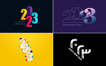 Big set 2023 Happy New Year black logo text design. 20 23 number design template. Collection of symbols of 2023 Happy New Yearのイラスト素材