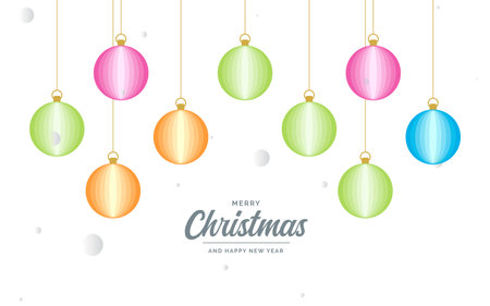 Flat merry christmas Glossy  decorative Ball elements hanging backgroundのイラスト素材