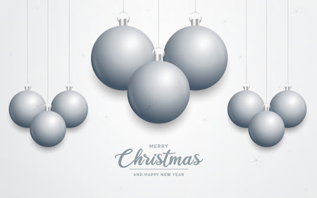 Elegant shiny white Christmas background with Silver baubles and place for textのイラスト素材