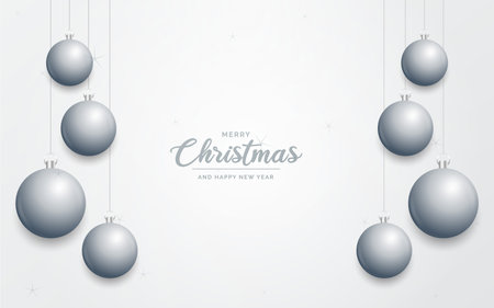 Elegant shiny white Christmas background with Silver baubles and place for textのイラスト素材