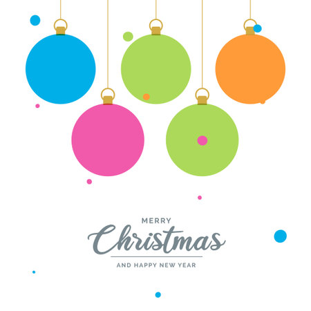 Merry Christmas Red Background with white and Red Hanging balls. Horizontal Christmas posters. greeting cardsのイラスト素材