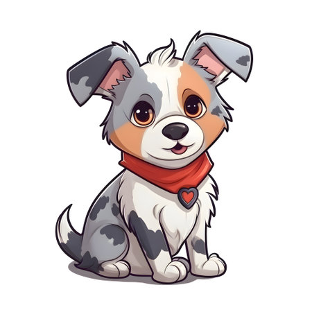 Cute cartoon dog in a red bandana. Vector illustration.の素材