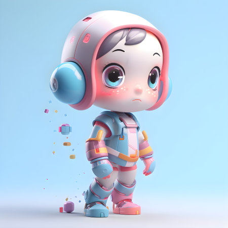 3D Render of a Cute Astronaut girl with pink headphonesの素材
