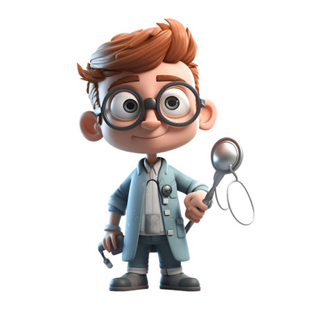 3D Render of a Little Boy with stethoscope and glassesの素材