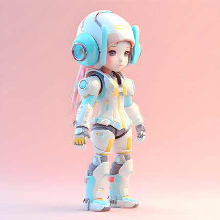 3D Render of a Cute Astronaut Girl on Pink Backgroundの素材