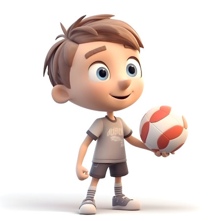 3D Render of a Little Boy with a soccer ball in his handの素材