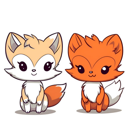 Cute cartoon foxes on a white background. Vector illustration.の素材