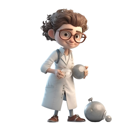 3D digital render of a cute little scientist isolated on white backgroundの素材