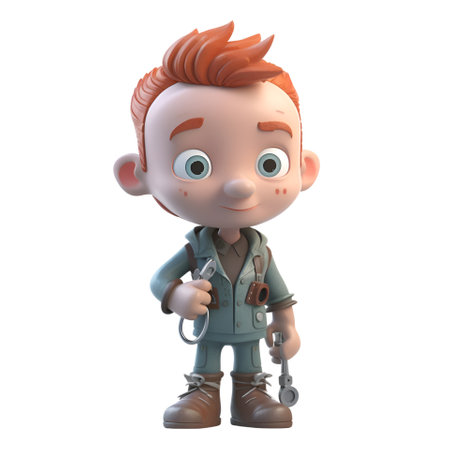 Cute Cartoon Boy Wearing Army Uniform. 3D Renderingの素材