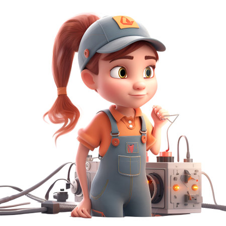 3d rendering of a little mechanic girl isolated on white background.の素材