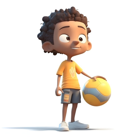 Cute african american boy with a soccer ball - 3D renderの素材