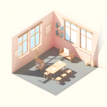 Interior of a room in isometric view. 3D illustrationの素材