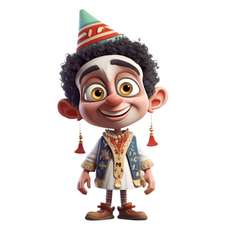 3D Render of Cartoon Little Boy with Party Hat and Party Costumeの素材