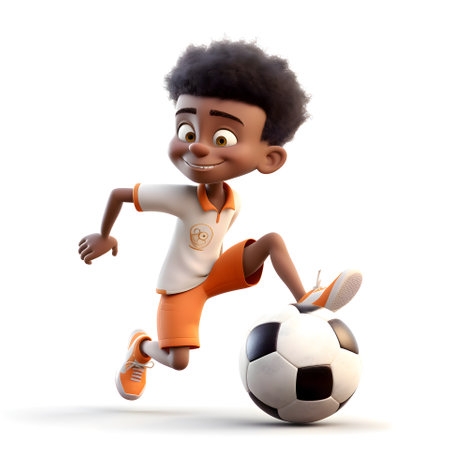 3D Render of an african american boy with soccer ballの素材