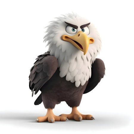 Cartoon bald eagle with big eyes on white background. 3D illustrationの素材