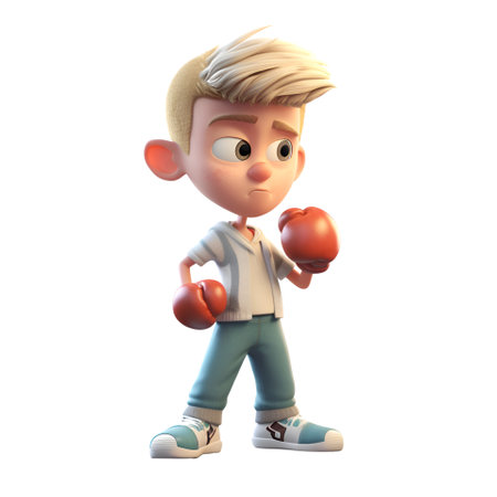 3D Render of a Little Boy with Boxing Gloves on White Backgroundの素材