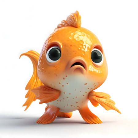Cartoon goldfish isolated on white background. 3D illustration.の素材