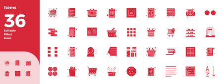 Essential pack of 36 PIXEL perfect vector icons for Items in Black Filled format, sized at 128x128 for optimal performance and scalability.のイラスト素材