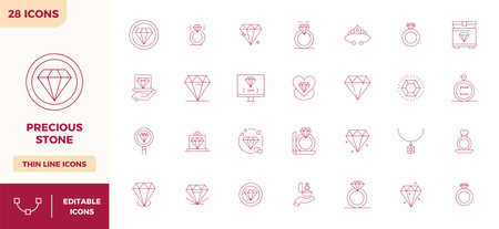 Precision-engineered 28 Minimal Line vector icons for Precious Stone, designed at 128x128 PIXEL perfect resolution for exceptional clarity and scalability.のイラスト素材