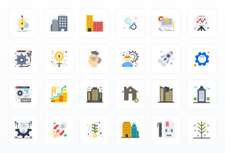 Artfully designed 24 Flat PIXEL Perfect vector icons for Development, delivered in Retina Ready format for consistent visual excellence.のイラスト素材