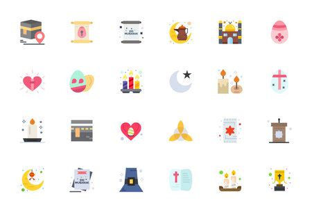 Carefully curated 24 Flat vector icons for Religious, featuring 64x64 Grid Fitted resolution for consistent brand representation and user experience.のイラスト素材