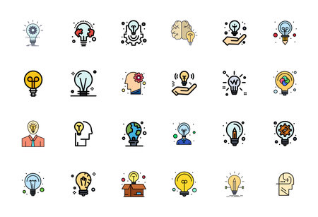 Vector pack with 24 Flat Line Filled Display Perfect icons inspired by Conceptual, delivered in Retina Ready resolution ideal for scalable and creative design work.のイラスト素材