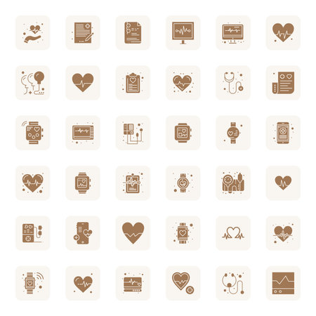 Industry-leading pack of 36 Filled Editable vector icons for Vital Signs, sized at 64x64 for optimal rendering and user interface excellence.のイラスト素材