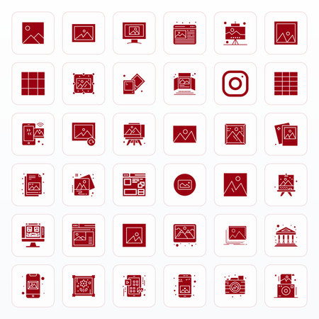 Innovative pack of 36 vector icons themed around Gallery, showcasing Glyph design in 256x256 Editable format for modern digital solutions.のイラスト素材