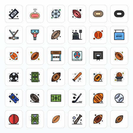 Unlock 36 Filled Line Detail Enhanced vector icons inspired by Stadium, optimized in 128x128 format for flawless display across all devices.のイラスト素材