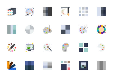Vector pack with 24 Flat Pixel Aligned icons inspired by Color Selection, delivered in Retina Ready resolution ideal for scalable and creative design work.のイラスト素材