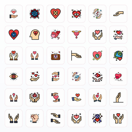 State-of-the-art bundle featuring 36 Detail Enhanced vector icons inspired by Compassion, created in Filled Line format at High Resolution for next-generation interfaces.のイラスト素材