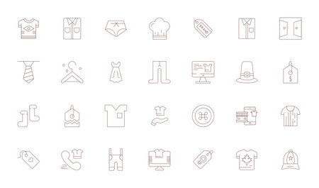 Contemporary collection of 28 vector icons representing Apparel in Thin Line aesthetic, featuring Retina Ready Editable resolution for modern application development.のイラスト素材