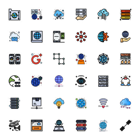 Professionally designed 36 vector icons in Line Filled, capturing the essence of Network with High Resolution Detail Enhanced precision for UI design.のイラスト素材