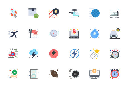 Vector pack with 24 Flat Pixel Aligned icons inspired by Fast, delivered in 256x256 resolution ideal for scalable and creative design work.のイラスト素材