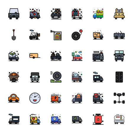 Carefully curated 36 Line Filled vector icons for Truck, featuring 128x128 Display Perfect resolution for consistent brand representation and user experience.のイラスト素材
