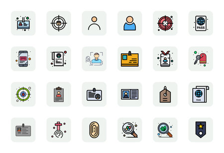 Intelligently designed 24 Detail Enhanced vector icons inspired by Identification, created in LineFilled format at 128x128 for smart and efficient design workflows.のイラスト素材