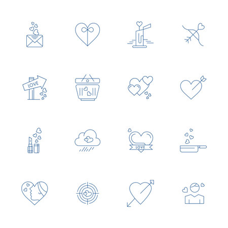 Distinctive pack of 16 Grid Fitted vector icons inspired by Passionate, crafted in Thin Line format at Retina Ready for memorable brand experiences.のイラスト素材