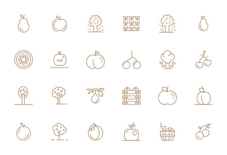 This collection features 24 Bold Line Pixel Optimized vector icons tailored to the Orchard theme, optimized in Retina Ready format for digital design.のイラスト素材