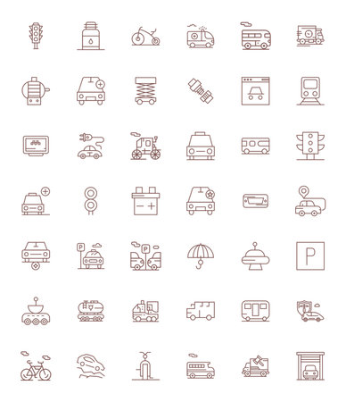 Innovative pack of 42 vector icons themed around Vehicle, showcasing Bold Line design in Retina Ready Detail Enhanced format for modern digital solutions.のイラスト素材