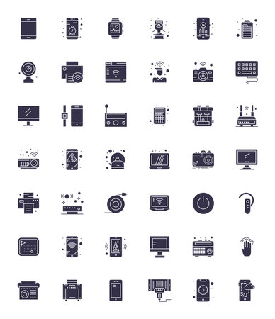 A dynamic set of 42 vector icons in Filled, tailored for Device with 256x256 Pixel Optimized quality suited for digital products.のイラスト素材