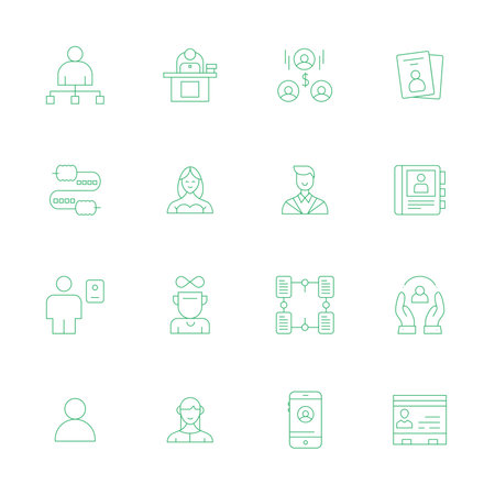Carefully curated 16 Thin Line vector icons for Client, featuring 64x64 Grid Fitted resolution for consistent brand representation and user experience.のイラスト素材