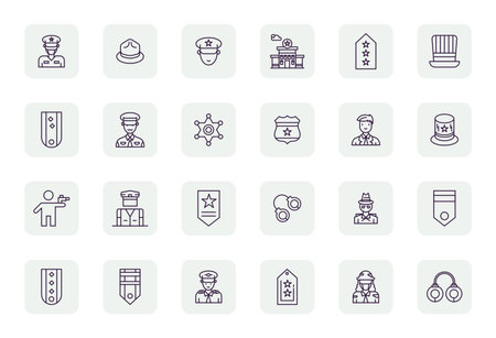 Essential pack of 24 Detail Enhanced vector icons for Officer in Regular Bold Outline format, sized at High Resolution for optimal performance and scalability.のイラスト素材