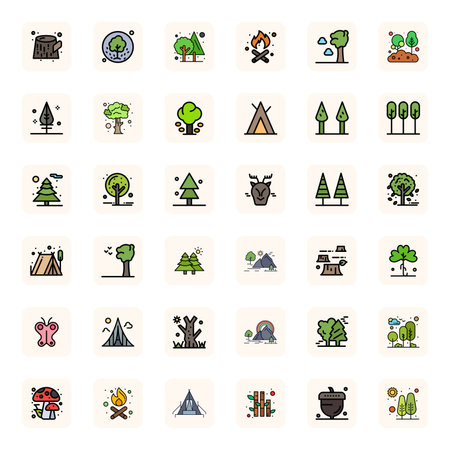 High-performance collection of 36 LineFilled vector icons for Woodland, engineered with 64x64 Pixel Optimized resolution for optimal user interface design.のイラスト素材