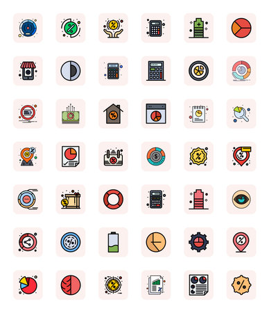 A versatile set of 42 LineFilled Pixel Aligned vector icons focused on Percentage, delivered in crisp Retina Ready format ideal for mobile and web applications.のイラスト素材
